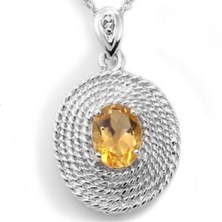 Nwot Diamond And 1.0 Ctw Citrinewhite Gold Rhodium Over 925 Silvernecklace